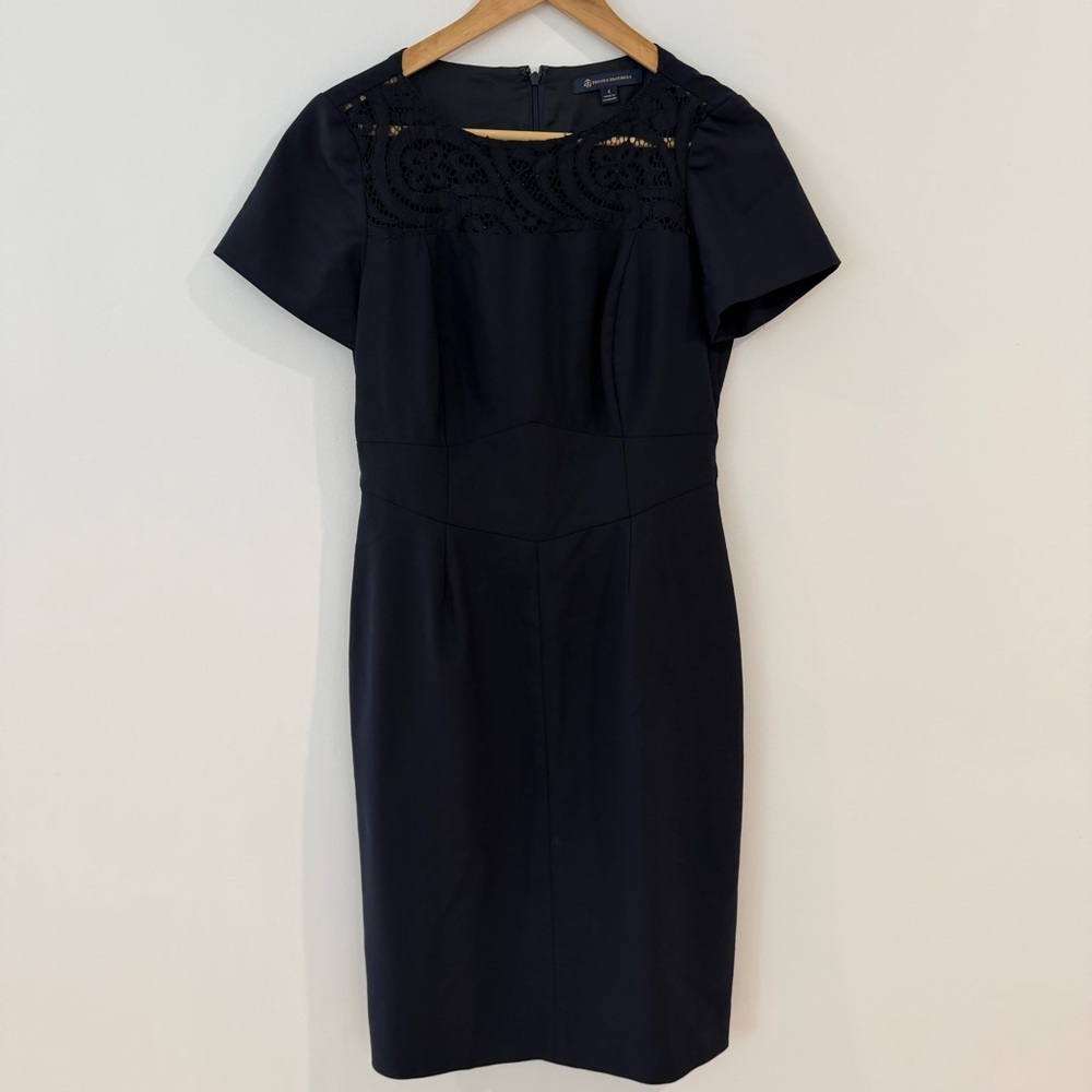Brooks Brothers Navy Wool Blend Sheath Dress Lace Yoke Professional 4 - Picture 2 of 12